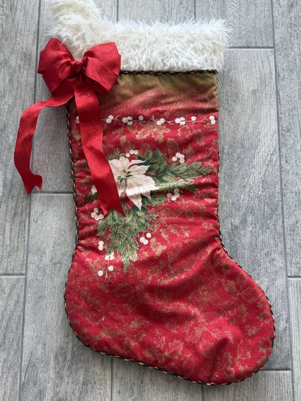 Elegant Handmade Christmas Stocking, 26" Tall, 14" wide